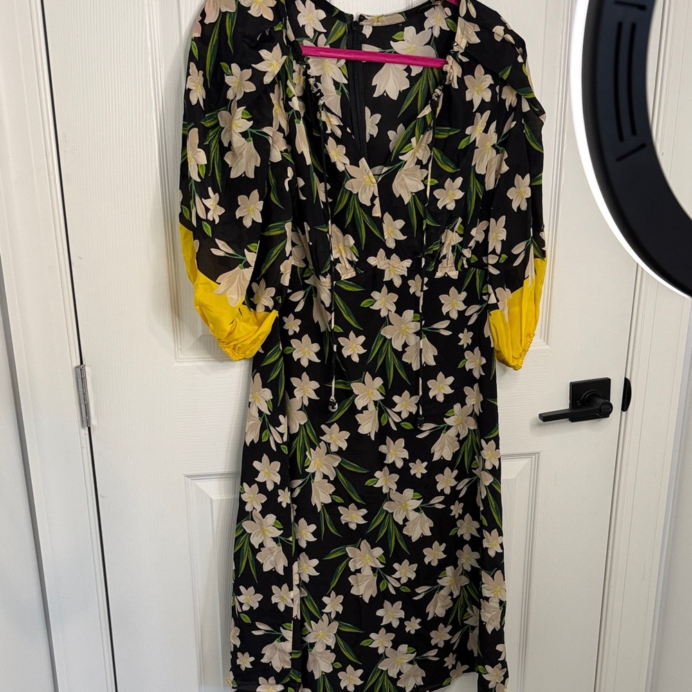 Kobi Halperin Black and Yellow Floral Midi Dress